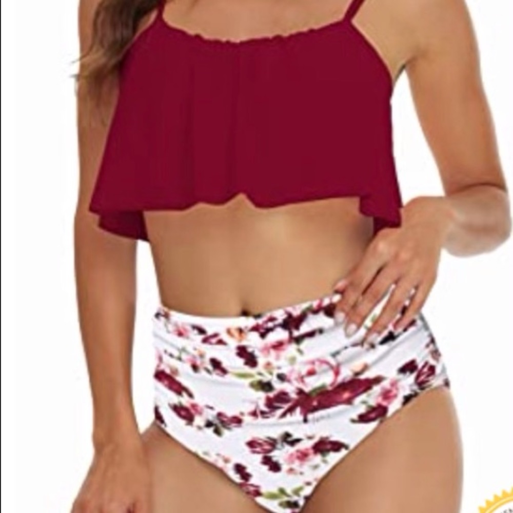 Byoauo Womens Tankini Swimsuits Ruffle Flounce Top with High Waist Bikini Size S